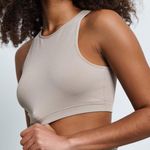 Garage ribbed high neck crop top in beige/cream Photo 0