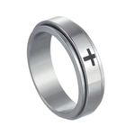 Silver Cutout Cross Anxiety Fidget Spinner Ring Black Size 6 Photo 0