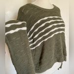 CAbi Olive and White Striped Crew Neck Sweater Photo 4