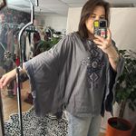 Johnny Was  Embroidered Boho Poncho Top Gray Size Medium Photo 4