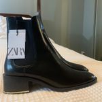 ZARA Black Ankle Boot with Gold Heel Accent Photo 0