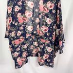 Time & Tru One Size Kimono Shrug Open Blue Pink Floral Cover Up Tassels 815 Photo 5