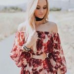 For Love & Lemons Revolve Floral Pink Wild Rose Crop Top S Off Shoulder Vacay Photo 2