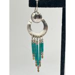 Vintage Turquoise And Sterling Silver Beaded Tassel Drop Earrings Southwestern Blue Photo 1