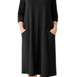 Eileen Fisher  - Black V-Neck Relaxed Midi Pocket Dress Sz L Photo 0