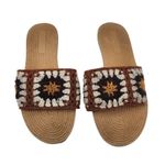 Bamboo  Crochet Retro Earthy Brown Tan Boho Slide Sandals Summer Shoe Size 10 Photo 1