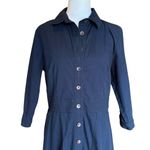 Eshakti  Cotton Poplin Trapunto Waist Midi Shirtdress Womens Large 12 Navy Blue Photo 4
