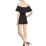 AQUA  Black Off-the-shoulder Ruffle Romper Photo 1