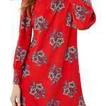 Loft Bloom Cuffed Shirtdress Size 18 plus Crimson Fire red Color floral dress Photo 0