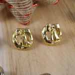 Vintage Holiday Wreath Earrings, Gold Wreath Post Earrings, Vintage Christmas Photo 0
