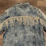 Paint the Town Large Rhinestone Jewel Fringe Acid Washed Denim Jacket Blue Photo 9