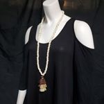 Boho Cream, Brown, & Tan Tassel Necklace Brown Photo 0