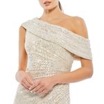 Ieena for Mac Duggal Sequined Drop Shoulder Evening Gown Nude Size 6 Gold Photo 3