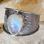 Moonstone Sterling Silver Etched Wide Band Ring Size 9 Silver Photo 0