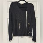 Maje  Empire Black Sweater Knit Blazer Moto Jacket Size 3/L Photo 2