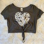 PINK - Victoria's Secret VS Pink xs-S gray floral heart graphic love tee tie front crop top Photo 0