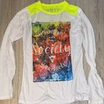 Society White Long Sleeve Shirt with Neon Yellow Graphic top Photo 0
