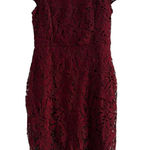 Lulus Festive Red Lace Holiday Party Dress Cap Sleeve Size Medium Round Neck Photo 0