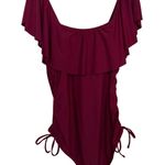 Women’s Burgundy/Wine Ruffled Off the Shoulder Ruched Sides One Piece Size XL Red Photo 1