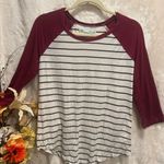 Maurice's  Women's Jersey Type Burgundy Striped Shirt Size S Photo 1