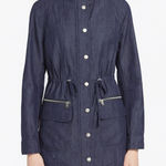 New York & Co. Navy Blue Denim Trench Coat Photo 0