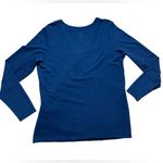 LL Bean Navy Long Sleeve Faux Wrap Ruched Top Clean Girl Essential Sz L Blue Size L Photo 1