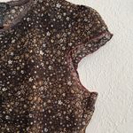 Kenneth Cole Floral Mesh Cap Sleeve Ruched Black Brown Blouse Womens Size Medium Photo 2