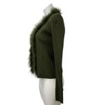NEW Commense Green Rib Knit Faux Fur Open Front Long Sleeve Cardigan Sweater M Size M Photo 1