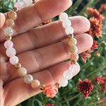 Handmade Rose Quartz + Peach Moonstone Beaded Bracelet with Rose Charm * Photo 2