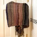 Apt. 9  pleated rayon multi colored scarf/wrap. Black, gray , plum, with fringe. Photo 6