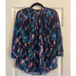 NYDJ ‎ Womens Small Pintuck Blouse Purple Abstract Top Career Workwear Colorful Photo 5