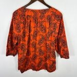 Lands' End Tunic Top Women 12P Orange Paisley Print Cotton Boho Cottage Whimsical Photo 3