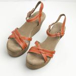 American Eagle  Outfitters Orange Leather Adjustable Ankle Strap Wedge Sandals 9 Photo 5