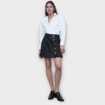 ZARA Pleated Mini Skirt Women's XS Black Vegan Leather Button Accent Photo 1