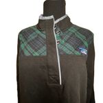 LL Bean Womens Black Mock Neck Long Sleeve 1/4 Button Pullover Plaid SZ L Preppy Size L Photo 3