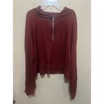 SheIn Womens XL Pullover Half Zip Burgundy Waffle Knit Long Sleeve Top Photo 5