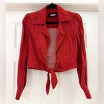 Reformation Dottie Red Polka Dot Tie Front Long Sleeve Cropped Blouse Crimson XS Photo 6