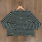 The Great NWT The Long Sleeve Crop Tee Emerald Stripe w/ Multi Folk Embroidery Photo 7
