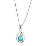 Blue Faux Tahitian Pearl Diamond Silver Necklace 20" Photo 5