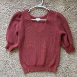 Gentle Fawn  Burnt Orange Brick Red Puff Sleeve Vneck Knit Sweater Shirt Small Photo 0