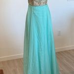 Elegant Strapless Gold and Aqua Dress Blue Size 6 Photo 4