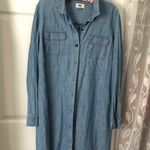 Old Navy Western Jean denim button down 100% cotton Shirt Dress sz L, tiny stain Photo 1