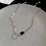 Titanium Steel Artificial Black Gem Ring Pendant Necklace for Men Women Silver Photo 4