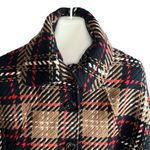 Cejon Brown & Red wool blend Poncho Button Up Collared plaid Cape Size M Photo 3