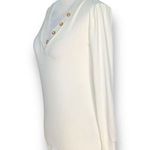 Loft  Shirt Cream Ribbed Vneck Button Detail Long Sleeve Retro Top Size Small Photo 2