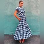 EXPRESS x Ladygang The Great Nightingale Navy Gingham Plaid Maxi Dress size 00 Photo 3