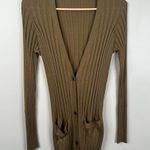 ATM Long Sweater Cardigan in Sahara Womens M Silk Cotton Ribbed Button Front Tan Size M Photo 3