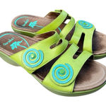 Dansko  Dixie Lime Green Leather Wedges Slide Sandals Size 38 / 7.5-8 Swirl Y2K Photo 0