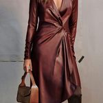 Rag and Bone NEW  Mckenzie Midi Dress Foil Coated Faux Leather burgundy red Sz 4 Photo 0