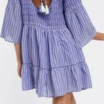Free People Lola Boho Striped Tiered Dress Chambray Blue Embroidered Lagenlook Photo 1